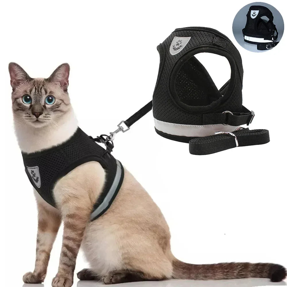 Escape-Proof Cat Harness & Leash Set – Adjustable Reflective Mesh Vest for Cats, Kittens & Small Dogs