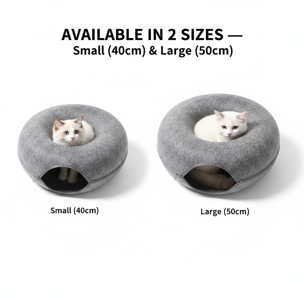 Donut Cat Tunnel Bed & Cave – Natural Felt Pet House with Interactive Toy for Cats
