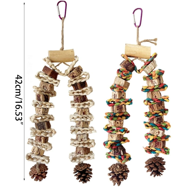 Large Parrot Chewing & Climbing Swing Toy – Natural Pine Cone Bird Cage Hanging Toy for Lovebirds & Cockatoos