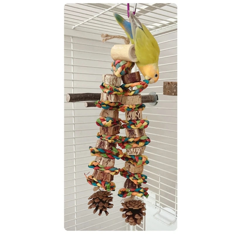 Large Parrot Chewing & Climbing Swing Toy – Natural Pine Cone Bird Cage Hanging Toy for Lovebirds & Cockatoos