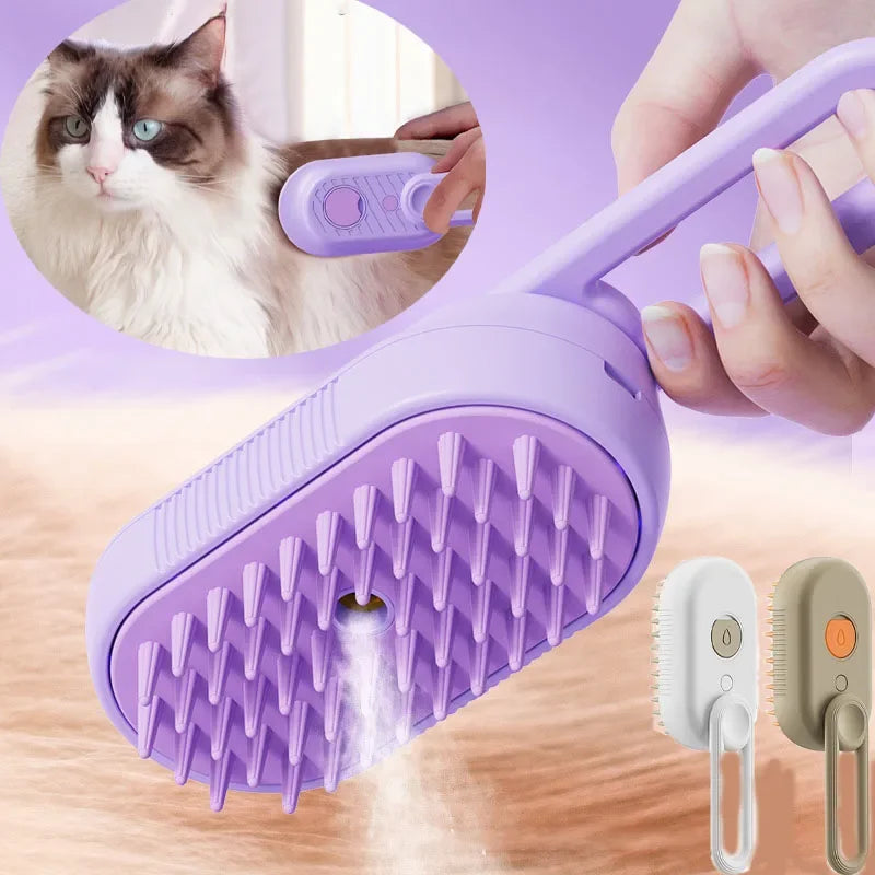 3-in-1 Electric Steam Pet Brush — Essential Oil Spray, Massage & Hair Removal for Dogs & Cats