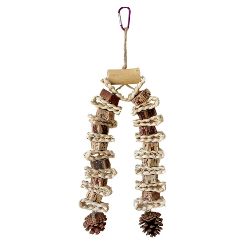Large Parrot Chewing & Climbing Swing Toy – Natural Pine Cone Bird Cage Hanging Toy for Lovebirds & Cockatoos