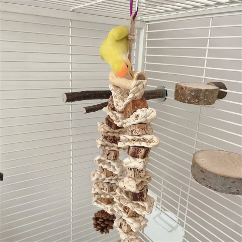 Large Parrot Chewing & Climbing Swing Toy – Natural Pine Cone Bird Cage Hanging Toy for Lovebirds & Cockatoos