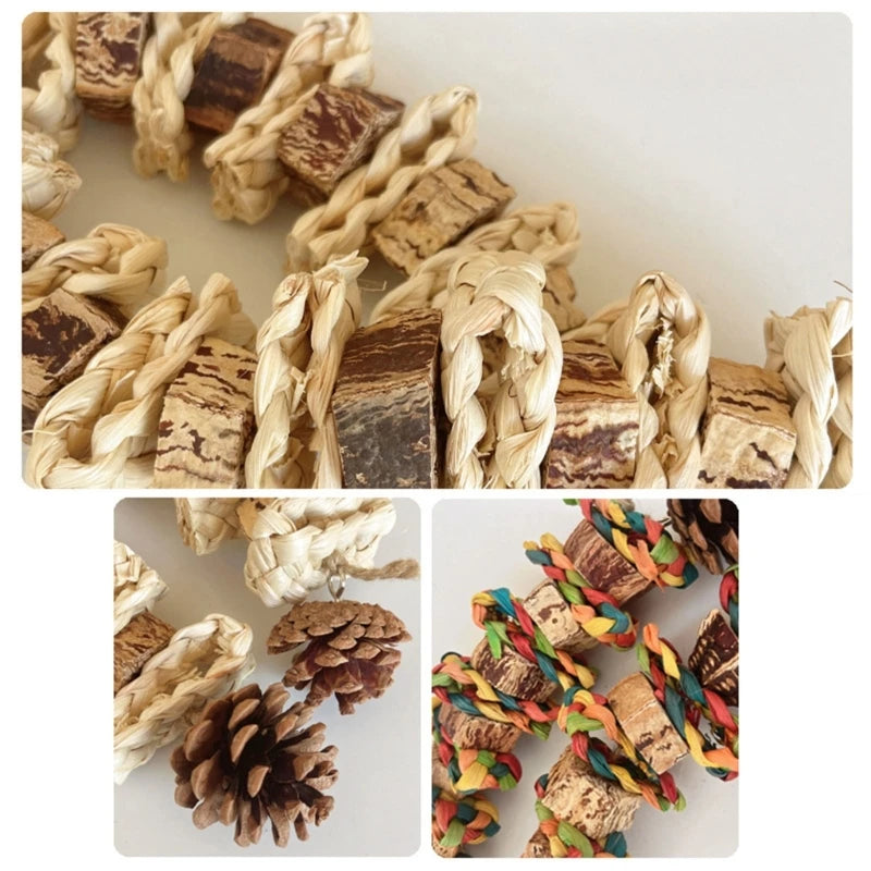 Large Parrot Chewing & Climbing Swing Toy – Natural Pine Cone Bird Cage Hanging Toy for Lovebirds & Cockatoos