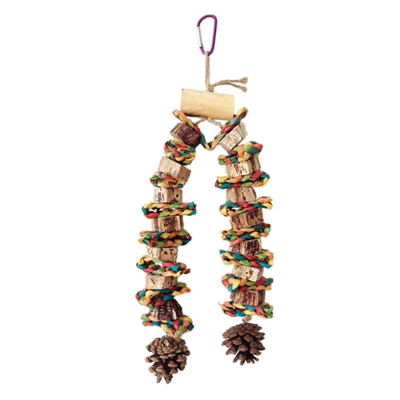 Large Parrot Chewing & Climbing Swing Toy – Natural Pine Cone Bird Cage Hanging Toy for Lovebirds & Cockatoos