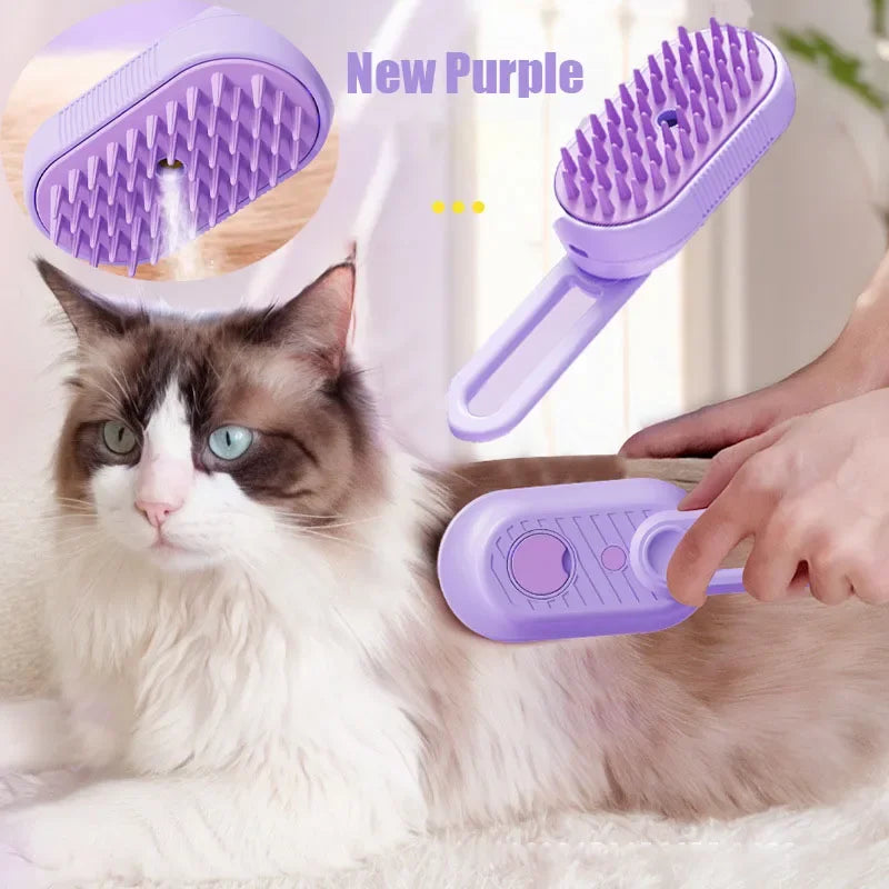 3-in-1 Electric Steam Pet Brush — Essential Oil Spray, Massage & Hair Removal for Dogs & Cats