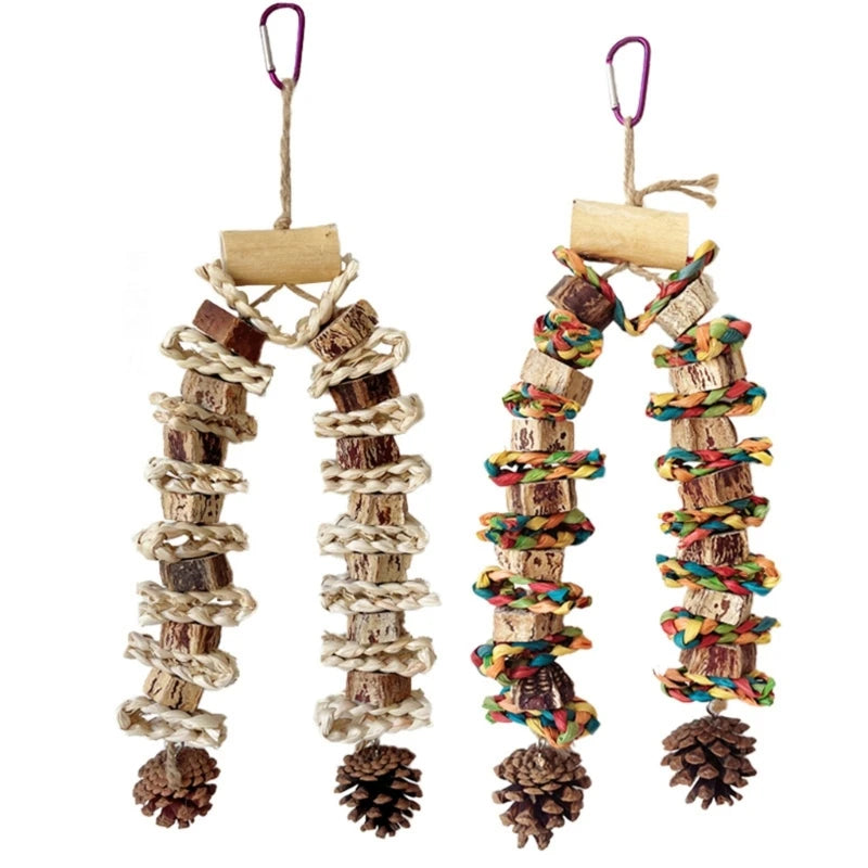 Large Parrot Chewing & Climbing Swing Toy – Natural Pine Cone Bird Cage Hanging Toy for Lovebirds & Cockatoos