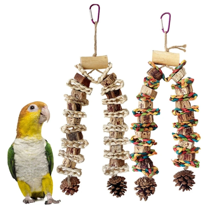 Large Parrot Chewing & Climbing Swing Toy – Natural Pine Cone Bird Cage Hanging Toy for Lovebirds & Cockatoos
