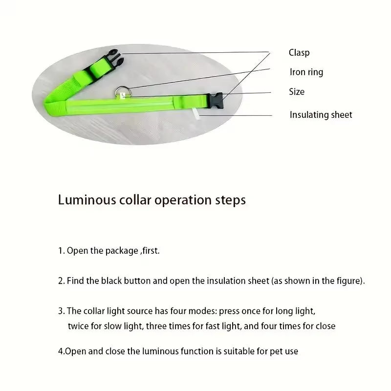 LED Glow-in-the-Dark Dog Leash & Collar Set – Nylon Night Safety Luminous Fluorescent Pet Lead