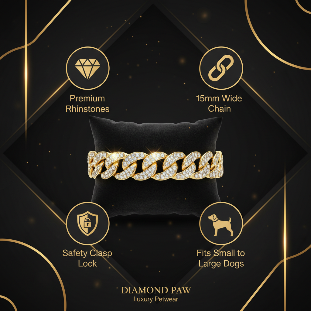 Luxury Cuban Link Dog Collar – Gold & Silver Diamond Chain Necklace for Pets