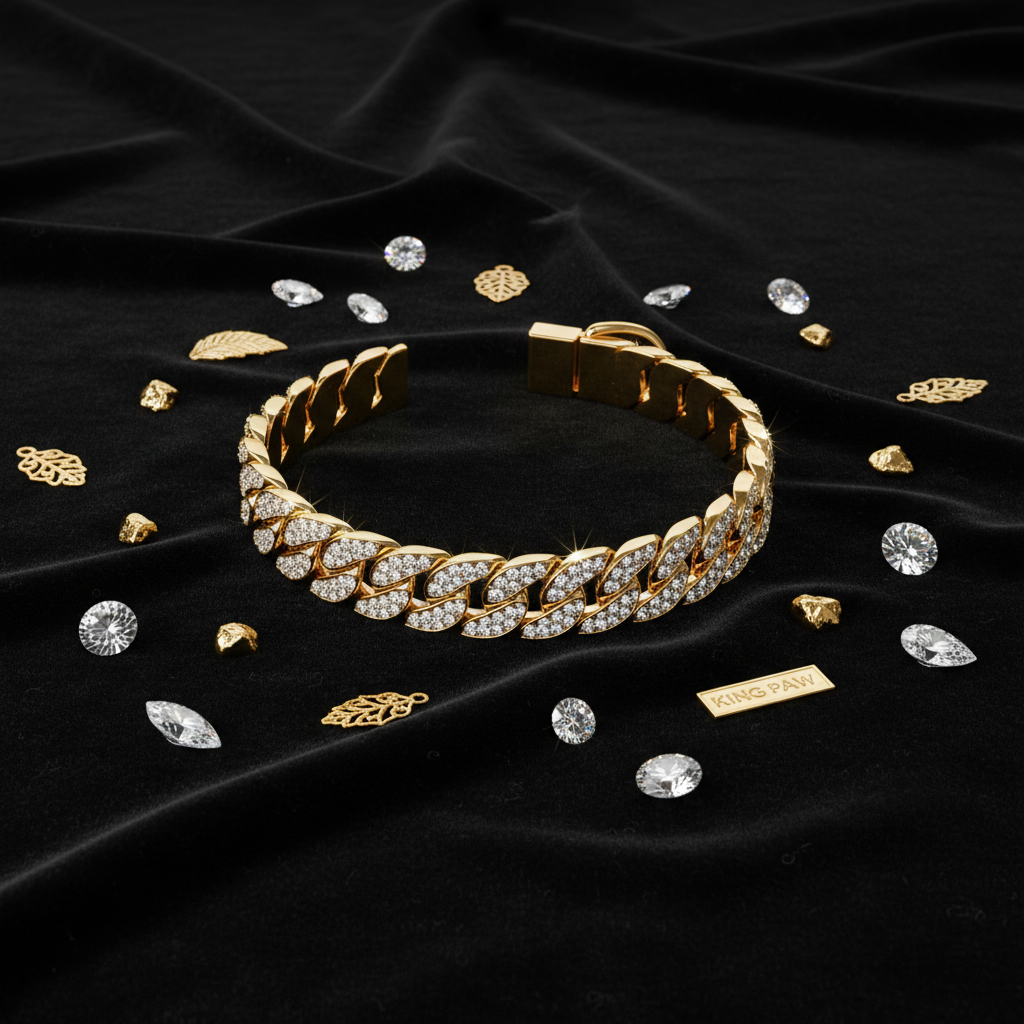 Luxury Cuban Link Dog Collar – Gold & Silver Diamond Chain Necklace for Pets