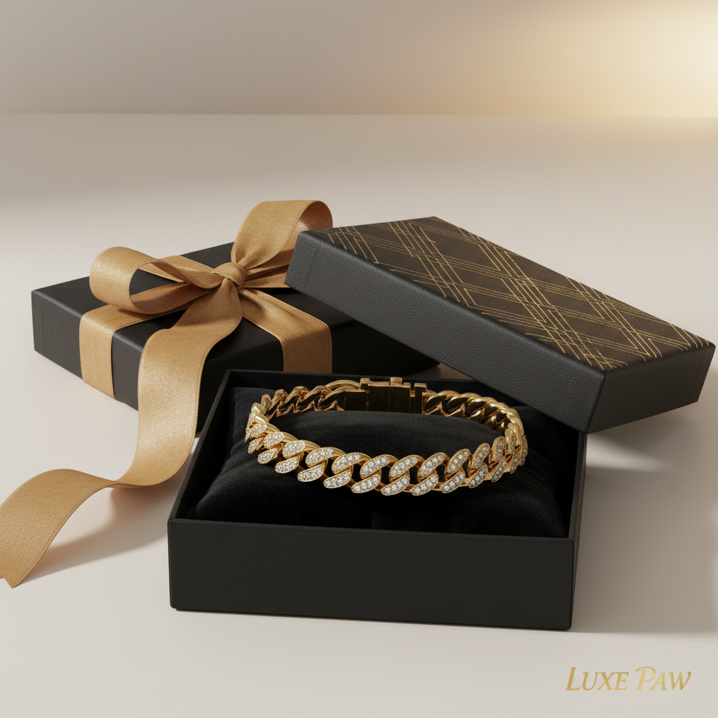 Luxury Cuban Link Dog Collar – Gold & Silver Diamond Chain Necklace for Pets