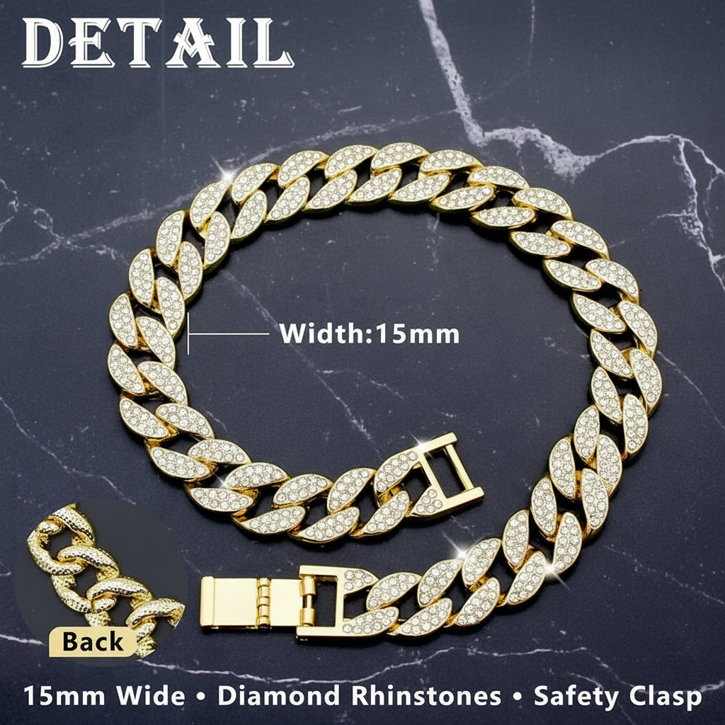 Luxury Cuban Link Dog Collar – Gold & Silver Diamond Chain Necklace for Pets