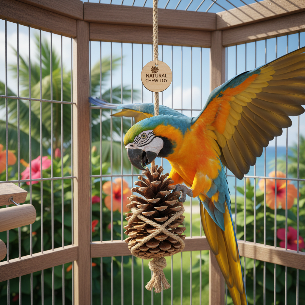 Large Parrot Chewing & Climbing Swing Toy – Natural Pine Cone Bird Cage Hanging Toy for Lovebirds & Cockatoos