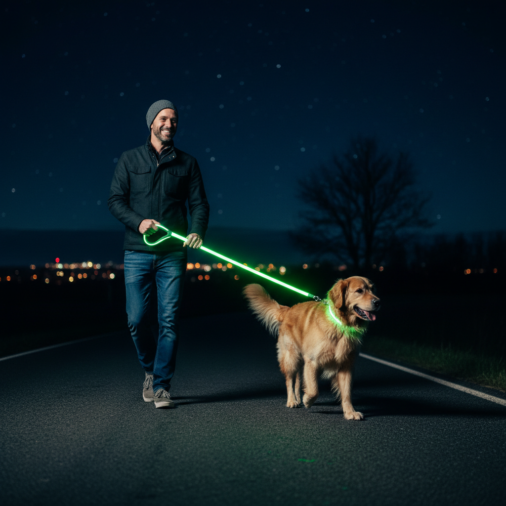 LED Glow-in-the-Dark Dog Leash & Collar Set – Nylon Night Safety Luminous Fluorescent Pet Lead
