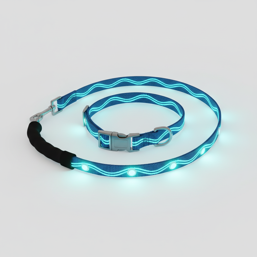 LED Glow-in-the-Dark Dog Leash & Collar Set – Nylon Night Safety Luminous Fluorescent Pet Lead