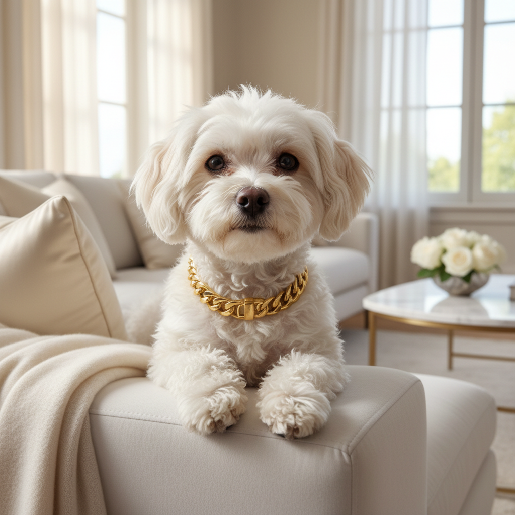Luxury Cuban Link Dog Collar – Gold & Silver Diamond Chain Necklace for Pets