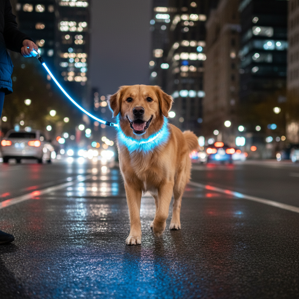 LED Glow-in-the-Dark Dog Leash & Collar Set – Nylon Night Safety Luminous Fluorescent Pet Lead