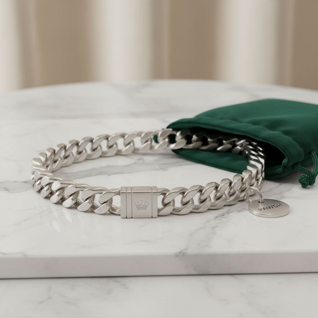 Luxury Cuban Link Dog Collar – Gold & Silver Diamond Chain Necklace for Pets